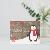 Winter Pinguïn Rode Sneeuwvlok Bedankkaart (Staand voorkant)