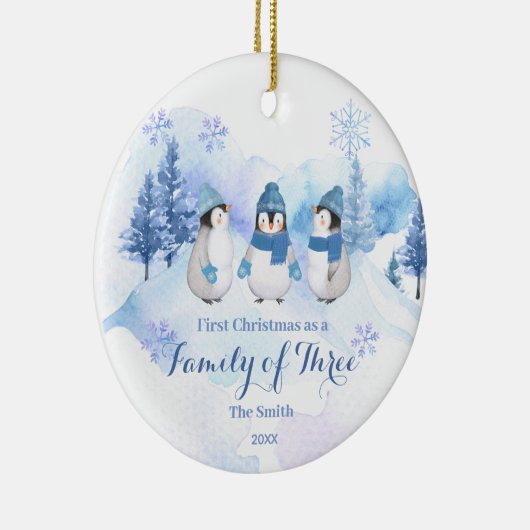 Winter Pinguïn Sneeuw Kerstmis als een familie van Keramisch Ornament (Rechts)