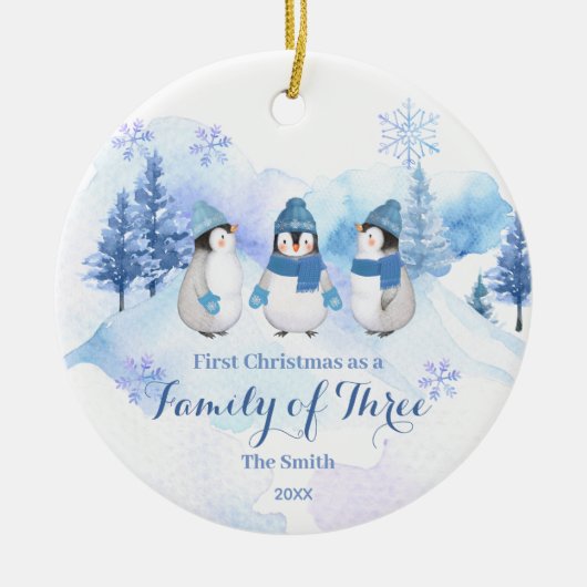Winter Pinguïn Sneeuw Kerstmis als een familie van Keramisch Ornament (Voorkant)