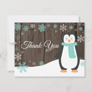 Winter Pinguïn Sneeuwvlok Aqua Bedankkaart
