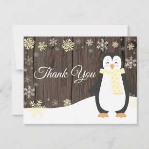 Winter Pinguïn Sneeuwvlok Geel Bedankkaart