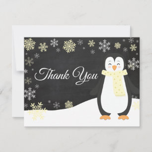Winter Pinguïn Sneeuwvlok Geel Bedankkaart