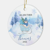 Winter Pinguïn Sneeuwvlokken Big Brother Kerstmis Keramisch Ornament (Links)