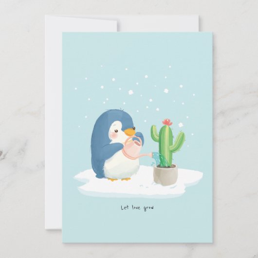 Winter Pinguïn Tuinman Laat Liefde Groeien Bedankkaart (Voorkant)