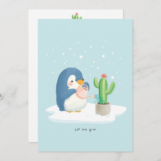 Winter Pinguïn Tuinman Laat Liefde Groeien Bedankkaart (Voorkant / Achterkant)
