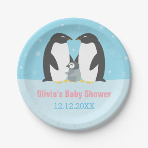 Winter Pinguïnfamilie Baby Shower Benodigdheden Papieren Bordje