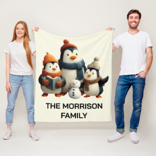 Winter Pinguïnfamilie met Sneeuwman Fleece Deken