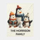 Winter Pinguïnfamilie met Sneeuwman Fleece Deken (Voorkant)
