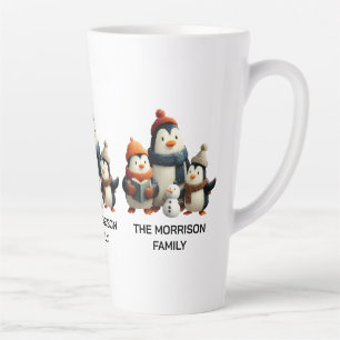 Winter Pinguïnfamilie met Sneeuwman Latte Mok