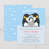 Winter Pinguïnfamilie Van Drie Baby Shower Kaart (Voorkant / Achterkant)