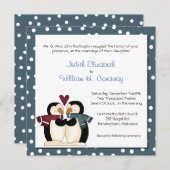 Winter Pinguins in Love Wedding Invitation Kaart (Voorkant / Achterkant)