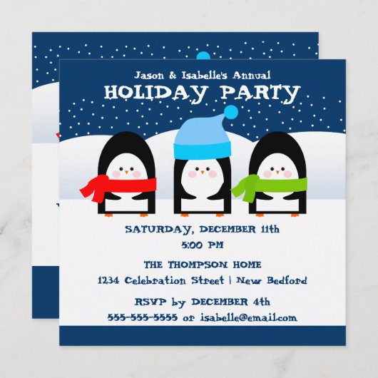 Winter Pinguins Party Invitation Kaart (Voorkant / Achterkant)