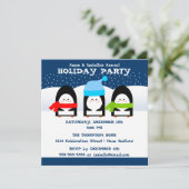 Winter Pinguins Party Invitation Kaart (Staand voorkant)