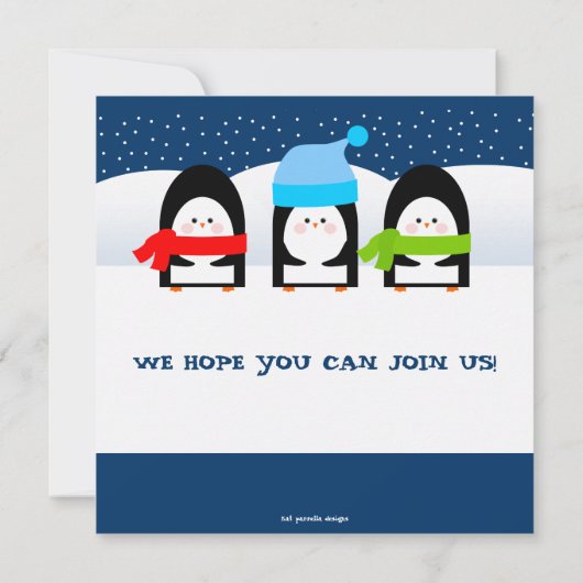 Winter Pinguins Party Invitation Kaart (Achterkant)