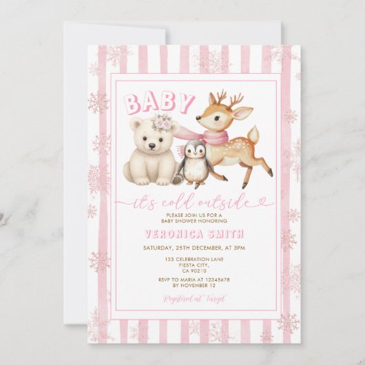 Winter Pink Baby It’s Cold Outside Baby Shower Kaart (Voorkant)
