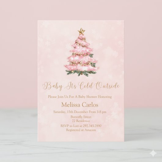 Winter Pink Baby It's Cold Outside Baby shower Kaart