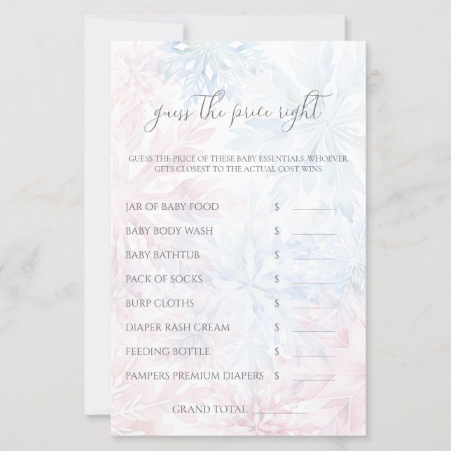 Winter Pink Blue Snowflake Guess The Price Game (Voorkant)