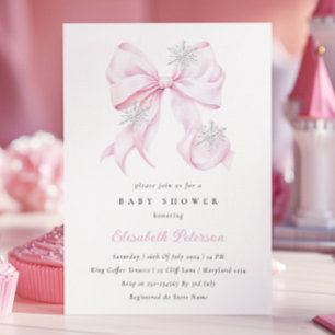 Winter Pink Bow Baby shower Uitnodiging