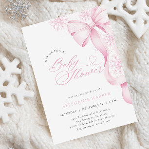 Winter Pink Bow Baby shower Uitnodiging
