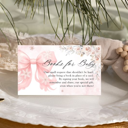 Winter Pink Bow Boeken voor Baby Informatiekaartje