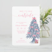 Winter Pink Bow Christmas Tree Baby Shower Kaart (Staand voorkant)