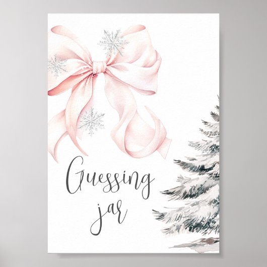 Winter Pink Bow Guess How many Table Sign Poster (Voorkant)