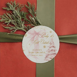 Winter Pink Bow It's Cold Outside Baby Shower Ronde Sticker