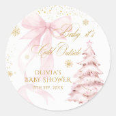 Winter Pink Bow It's Cold Outside Baby Shower Ronde Sticker (Voorkant)
