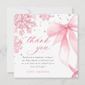 Winter Pink Bow Snowflakes Baby Shower Bedankkaart (Voorkant)