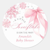 Winter Pink Bow Snowflakes Baby Shower Ronde Sticker (Voorkant)