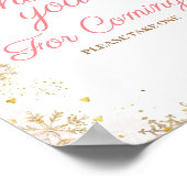 Winter Pink Floral Snowflake Bedankt voor je komst Poster (Hoek)