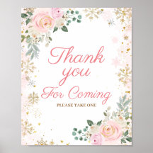 Winter Pink Floral Snowflake Bedankt voor je komst