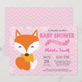 Winter Pink Fox Girl Baby shower Kaart (Voorkant / Achterkant)
