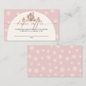 Winter Pink Girl Baby Shower Diaper Raffle Card Informatiekaartje (Voorkant / Achterkant)