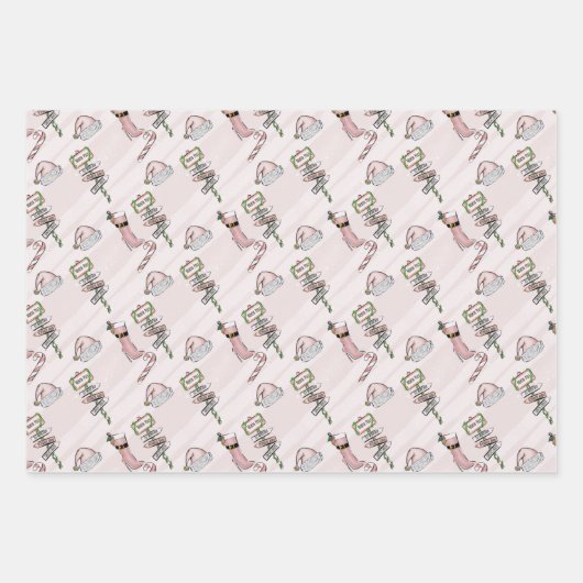 Winter Pink Girly Fun Holly Boots Kerstmis Inpakpapier Vel (Voorkant 3)