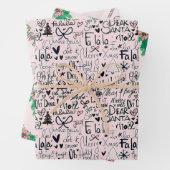 Winter Pink Girly Fun Holly Boots Kerstmis Inpakpapier Vel (In situ)