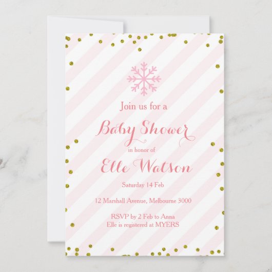 Winter Pink Gold Baby shower Uitnodiging (Voorkant)