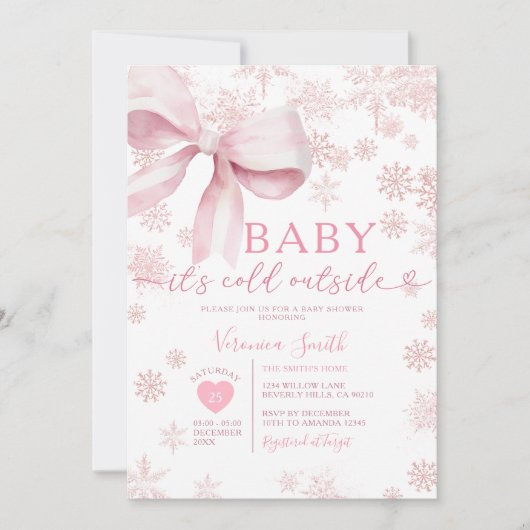Winter Pink Little Snowflake Baby Shower Party Kaart (Voorkant)
