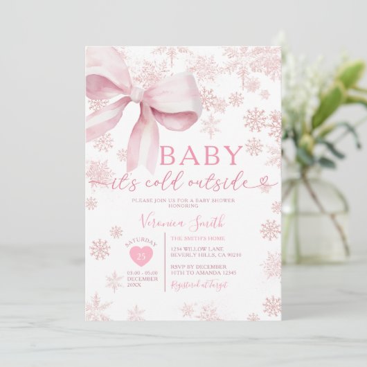 Winter Pink Little Snowflake Baby Shower Party Kaart (Staand voorkant)