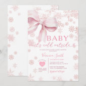 Winter Pink Little Snowflake Baby Shower Party Kaart (Voorkant / Achterkant)