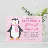 Winter Pink Penguin Girl Baby shower Kaart (Staand voorkant)