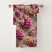 Winter Pink Pine Cones with Golden Accents Bad Handdoek (Insitu)