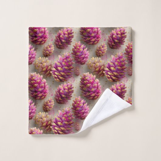 Winter Pink Pine Cones with Golden Accents Bad Handdoek (Wasdoekje)
