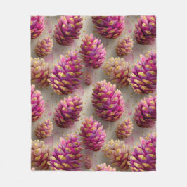 Winter Pink Pine Cones with Golden Accents Fleece Deken