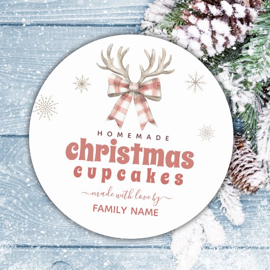 Winter Pink Plaid bow Holiday Baking Label