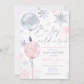 Winter Pink Silver Snowflake Baby shower Kaart (Voorkant)