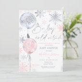 Winter Pink Silver Snowflake Baby shower Kaart (Staand voorkant)