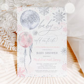 Winter Pink Silver Snowflake Baby shower Kaart