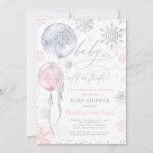 Winter Pink Silver Snowflake Baby shower Kaart (Voorkant)