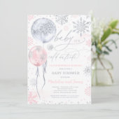 Winter Pink Silver Snowflake Baby shower Kaart (Staand voorkant)